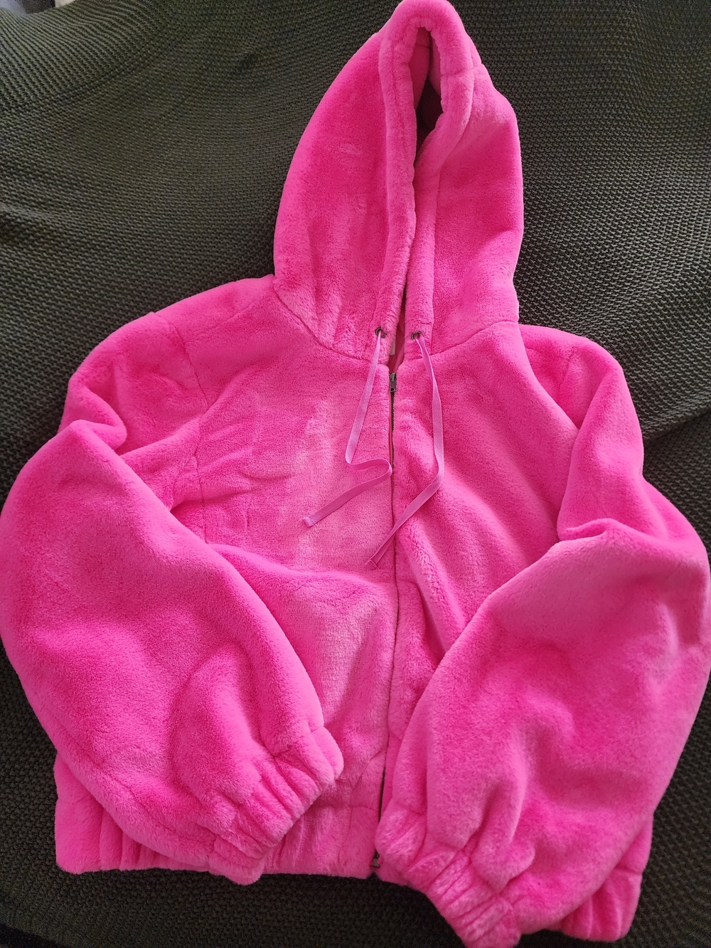 H&M Bright Pink Plush Hooded Zip-Up Jacket
